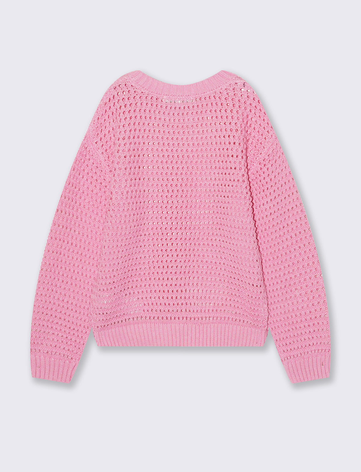 Maglia leggera in filo di cotone con piccoli lavorazione traforata. - Rosa