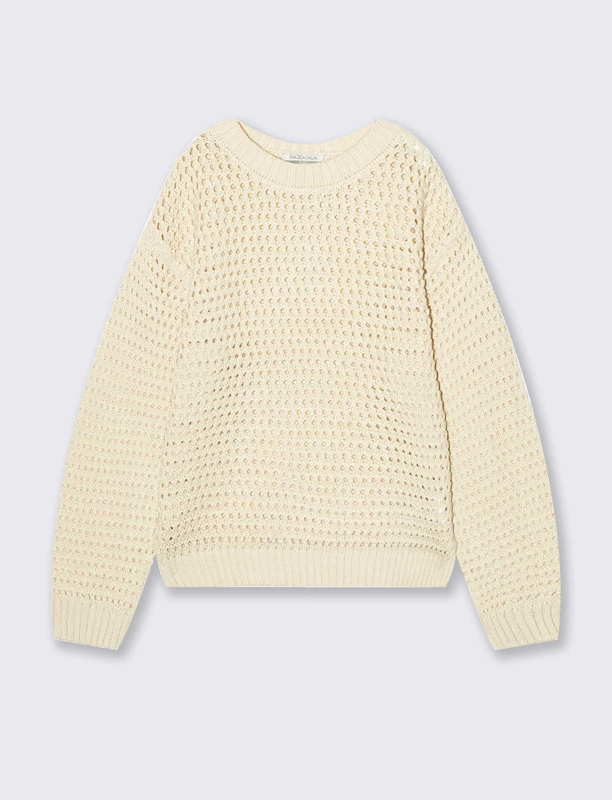 Maglia leggera in filo di cotone con piccoli lavorazione traforata. - Beige