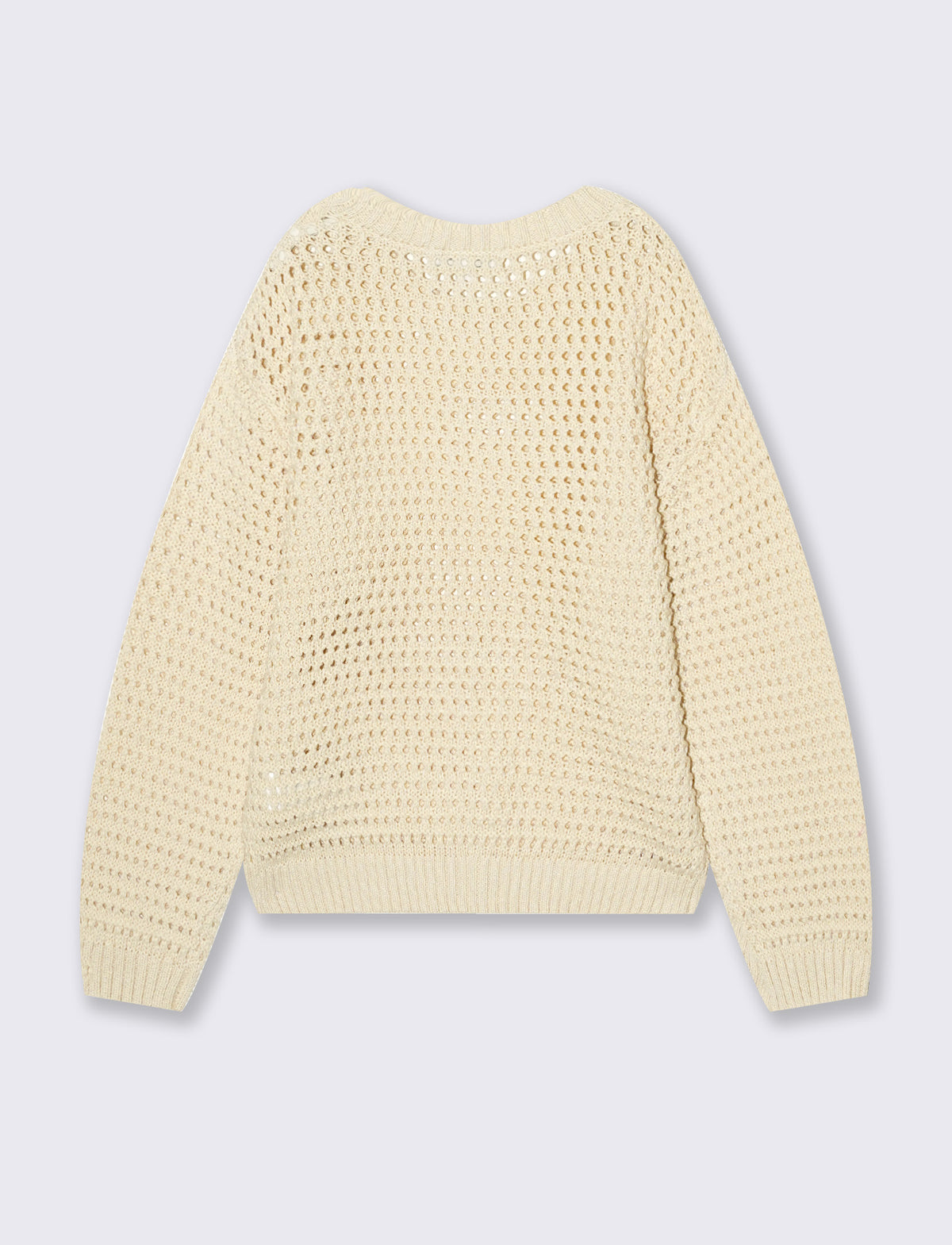 Maglia leggera in filo di cotone con piccoli lavorazione traforata. - Beige