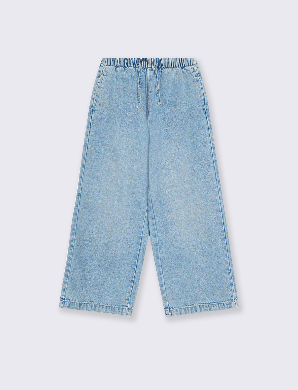 Jeans wide leg con coulisse in vita. - Denim chiaro