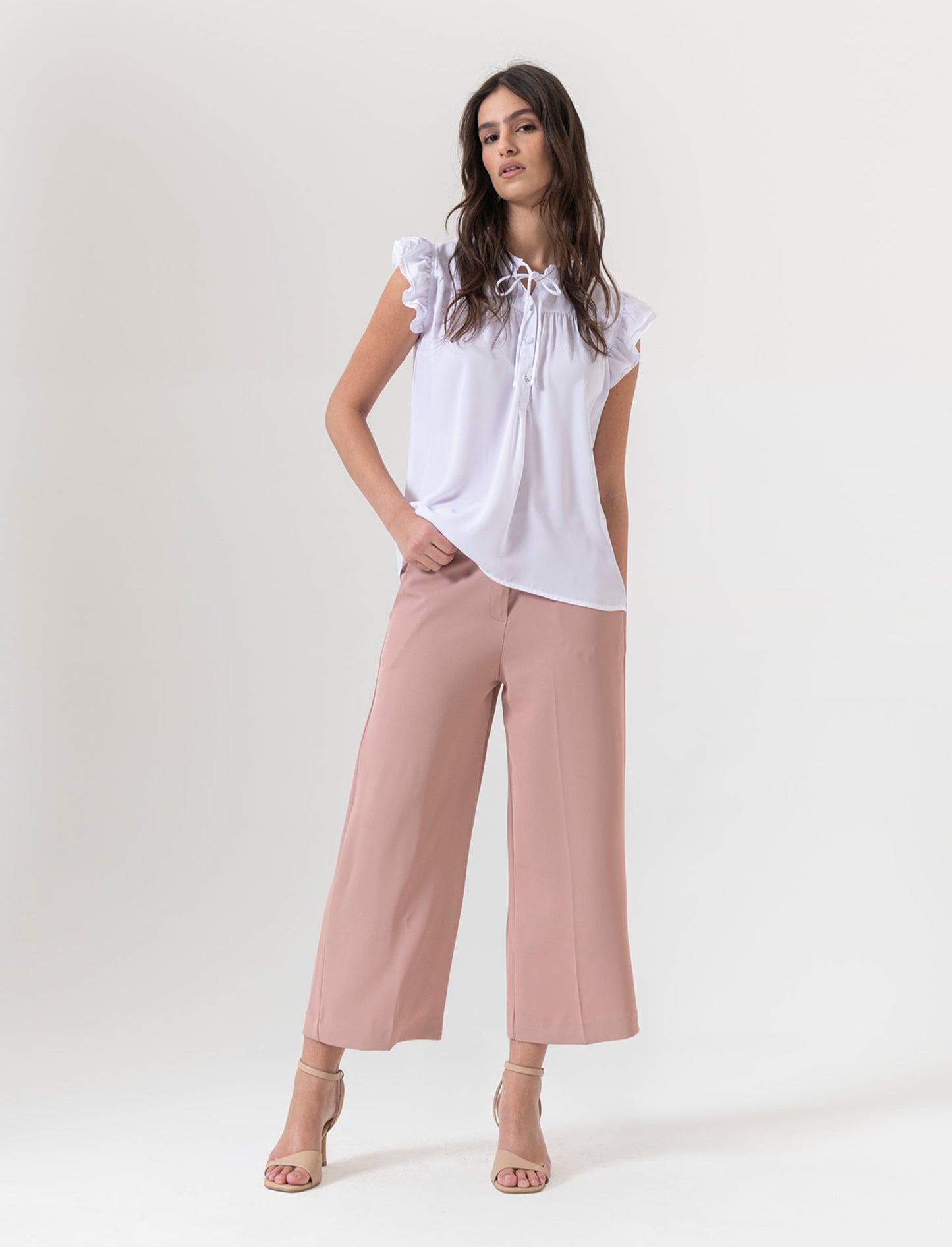 Pantalone coulotte con tasche ed elastico al dietro - Rosa