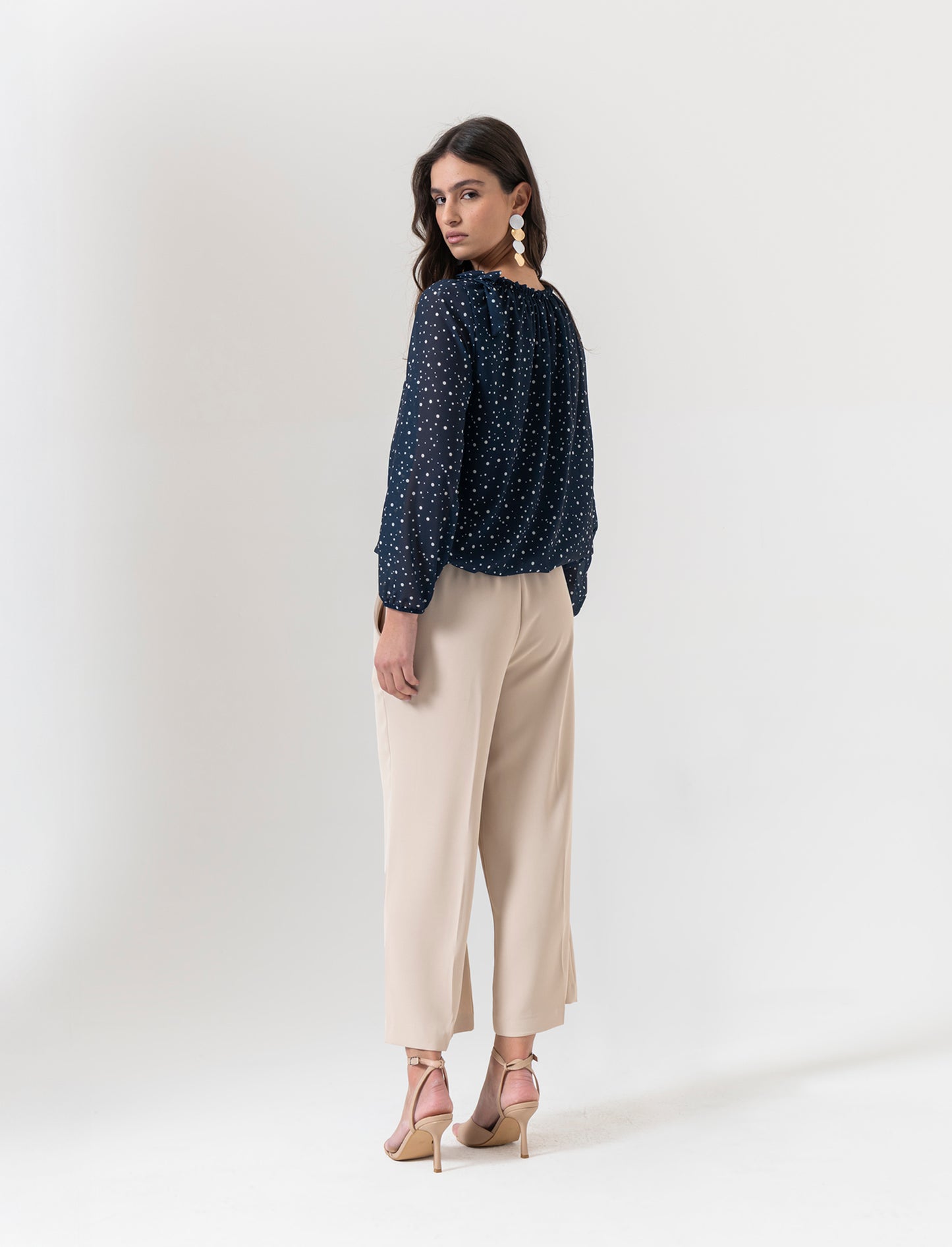 Pantalone coulotte con tasche ed elastico al dietro - Beige