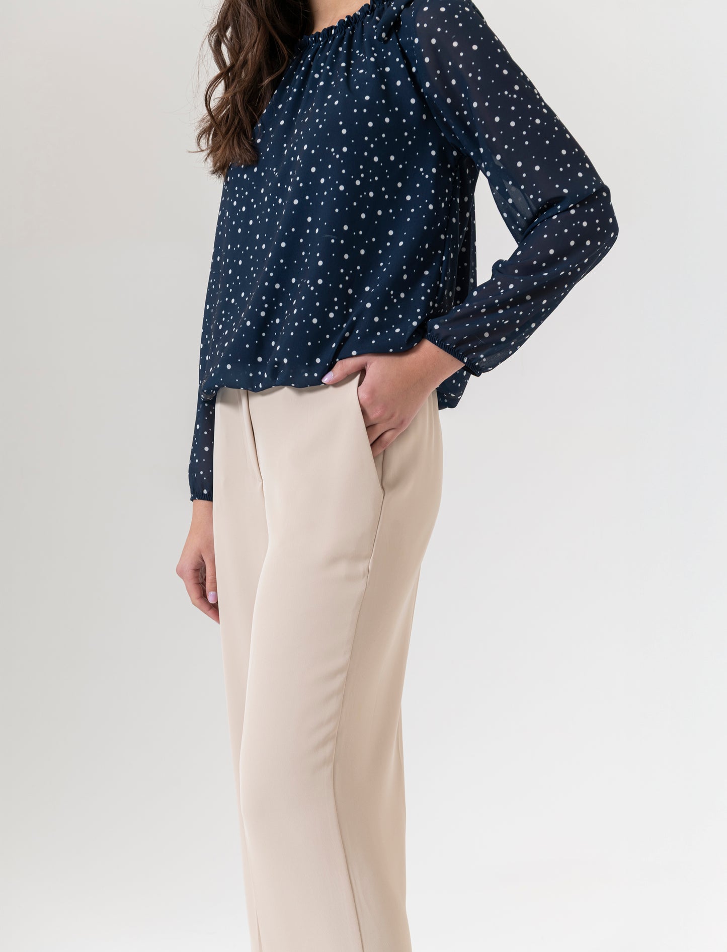 Pantalone coulotte con tasche ed elastico al dietro - Beige