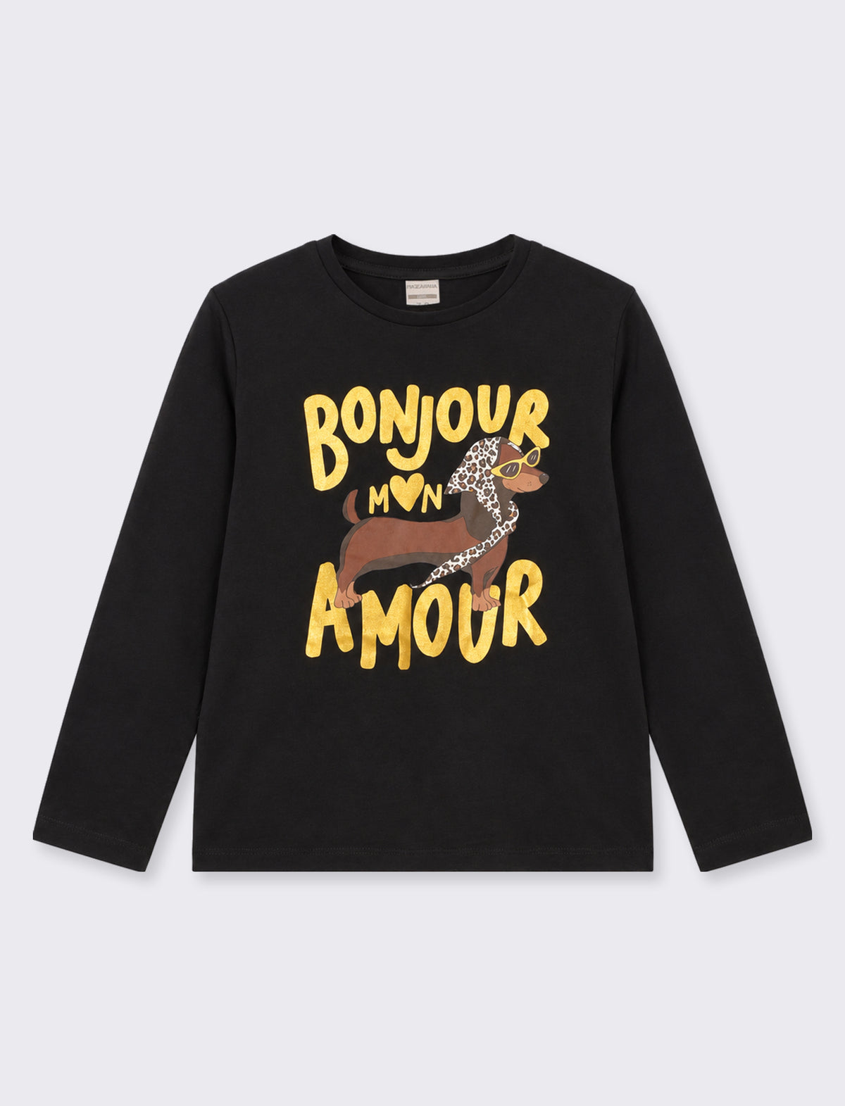 T-shirt con stampa a manica lunga. - Nero