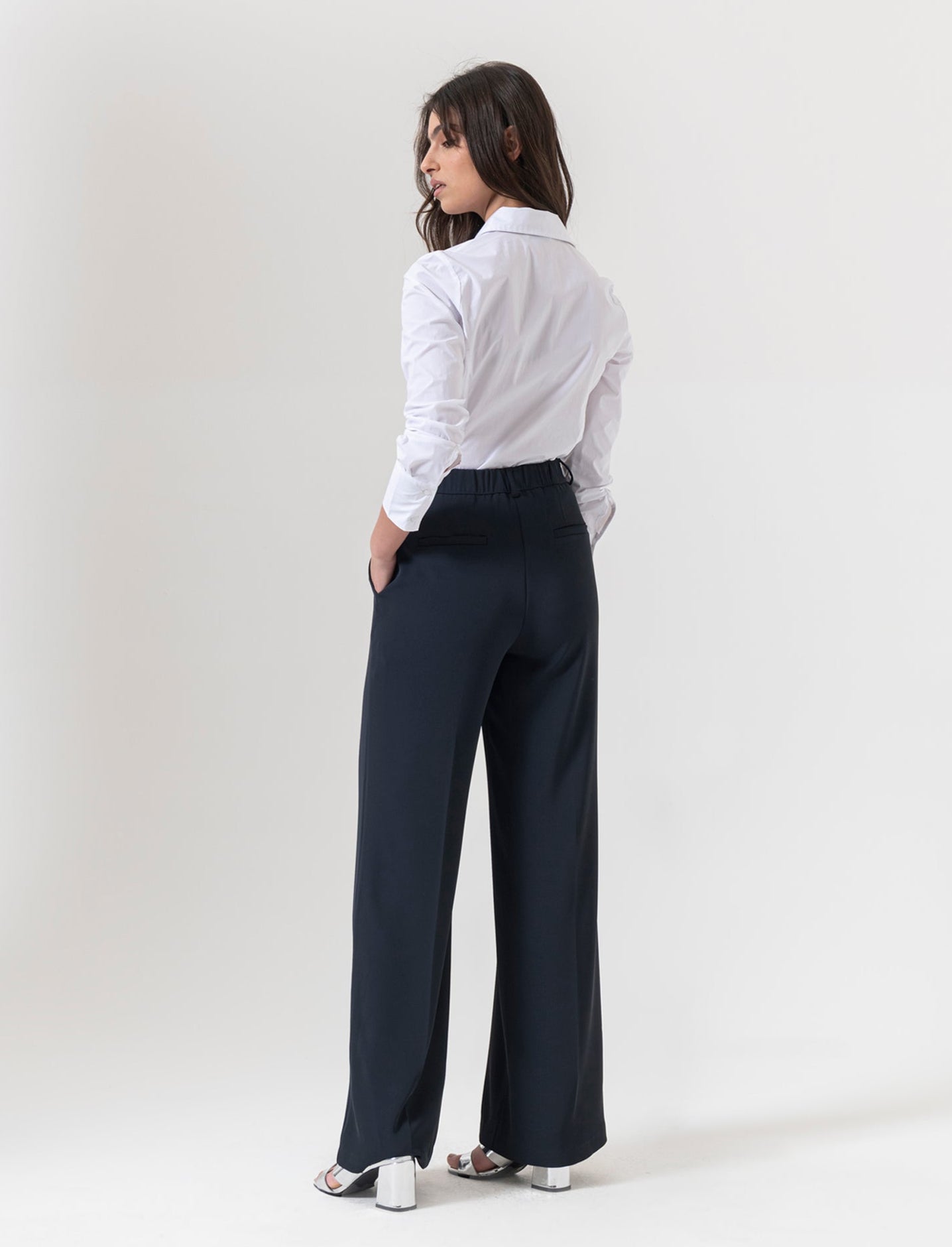 Pantalone palazzo in tessuto fluido - Blu