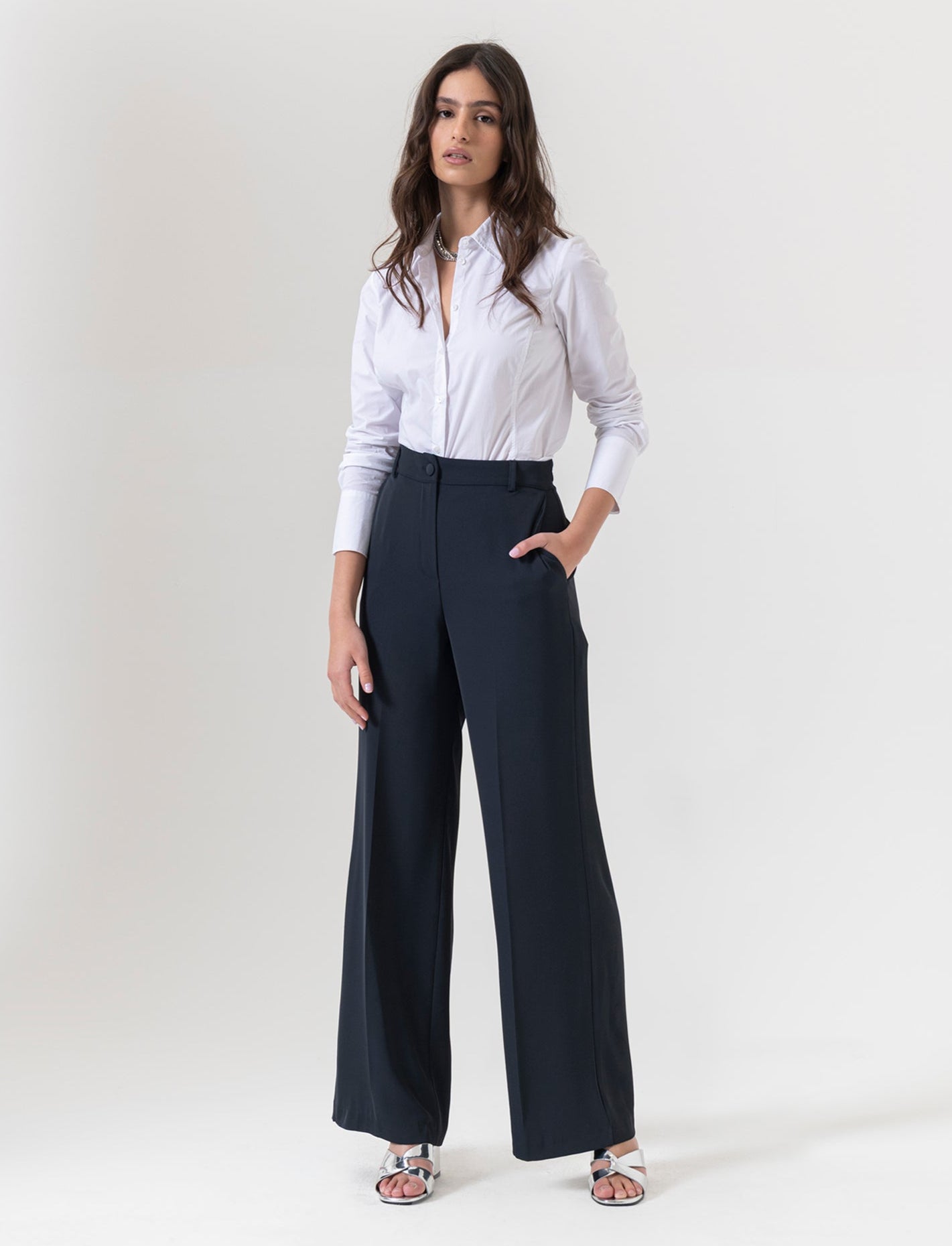 Pantalone palazzo in tessuto fluido - Blu