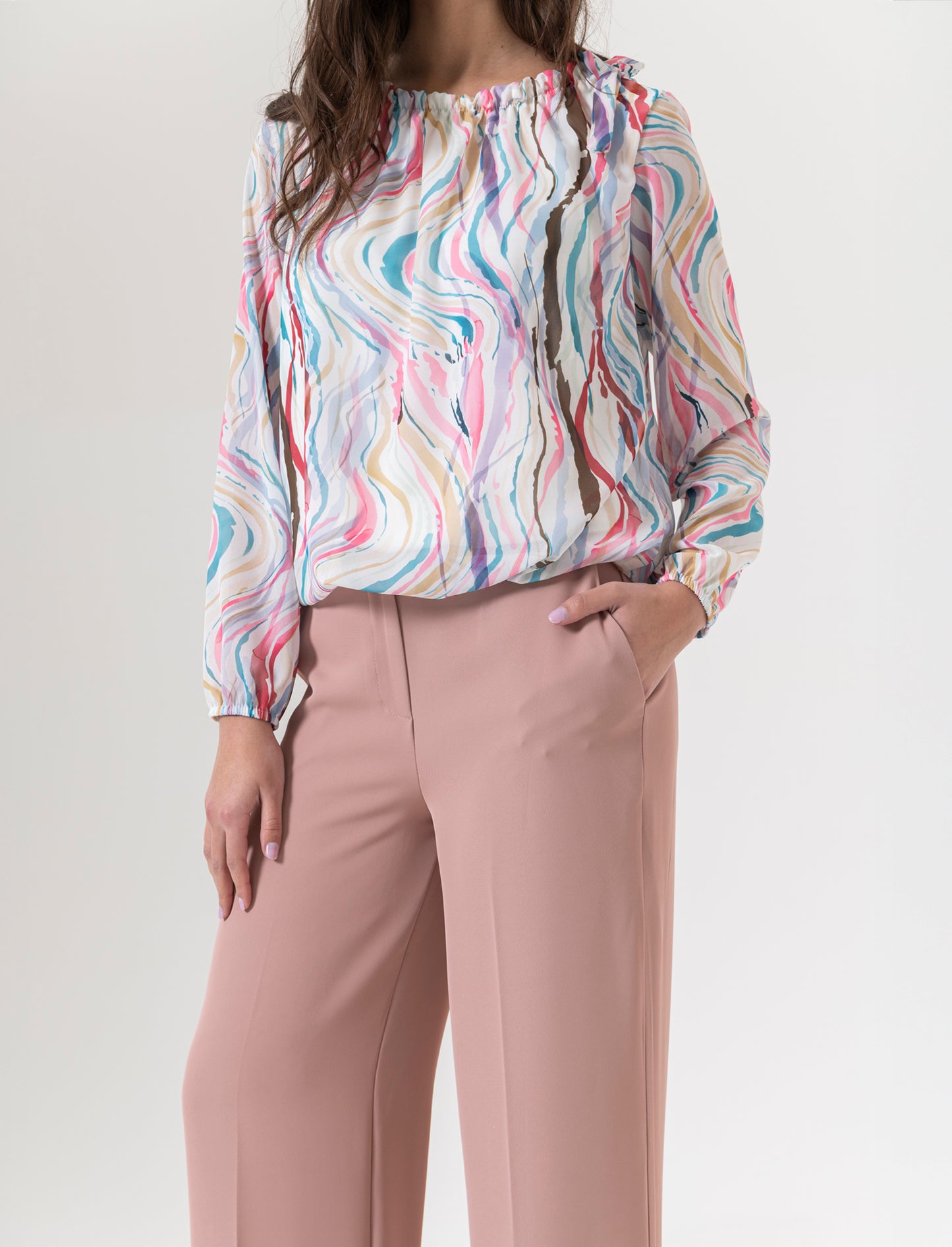 Pantalone palazzo in tessuto fluido - Rosa