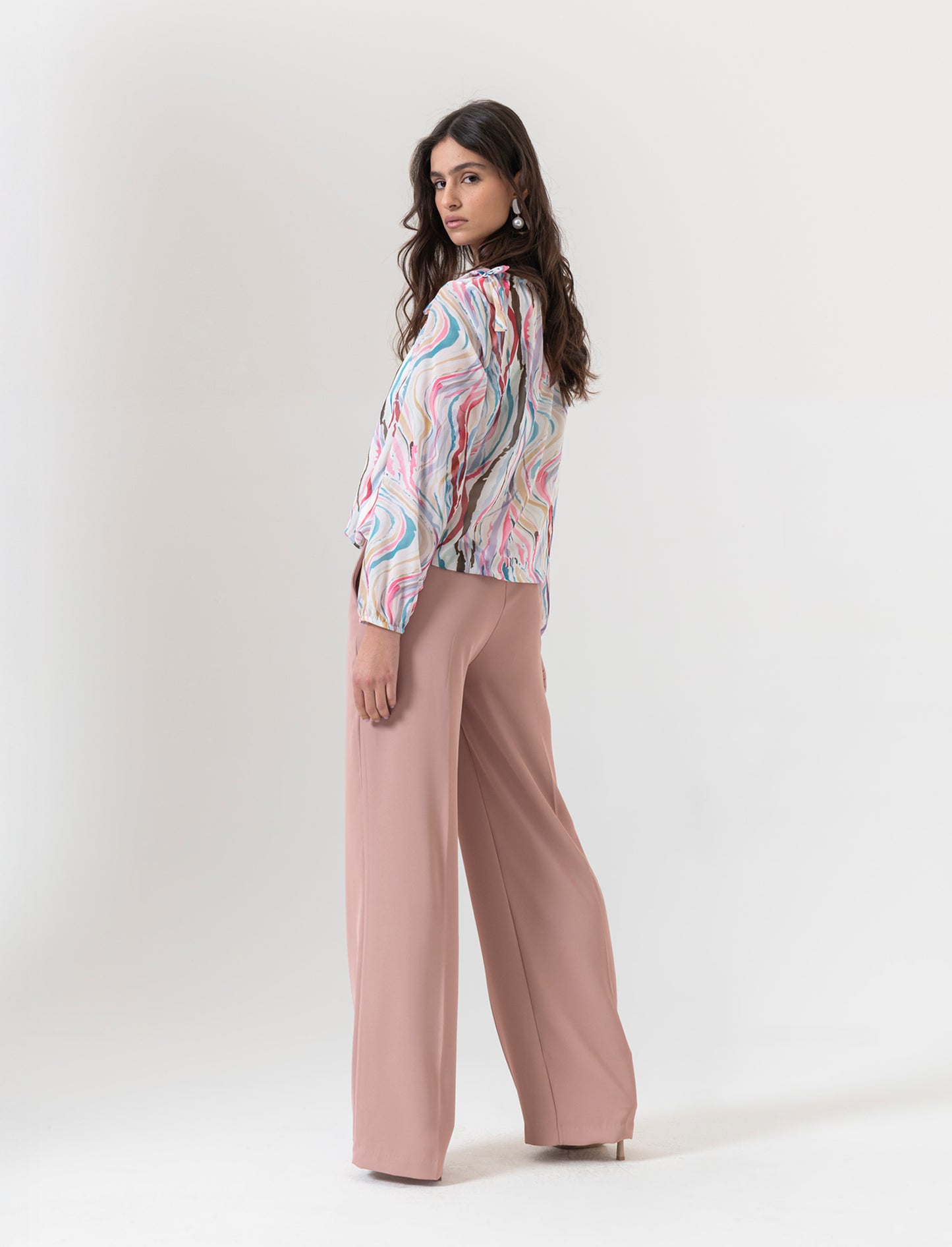 Pantalone palazzo in tessuto fluido - Rosa