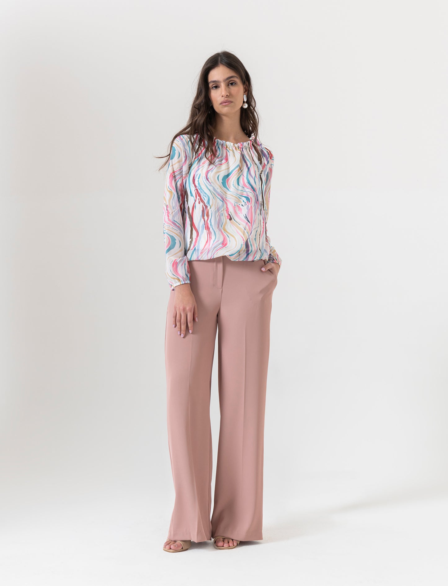 Pantalone palazzo in tessuto fluido - Rosa