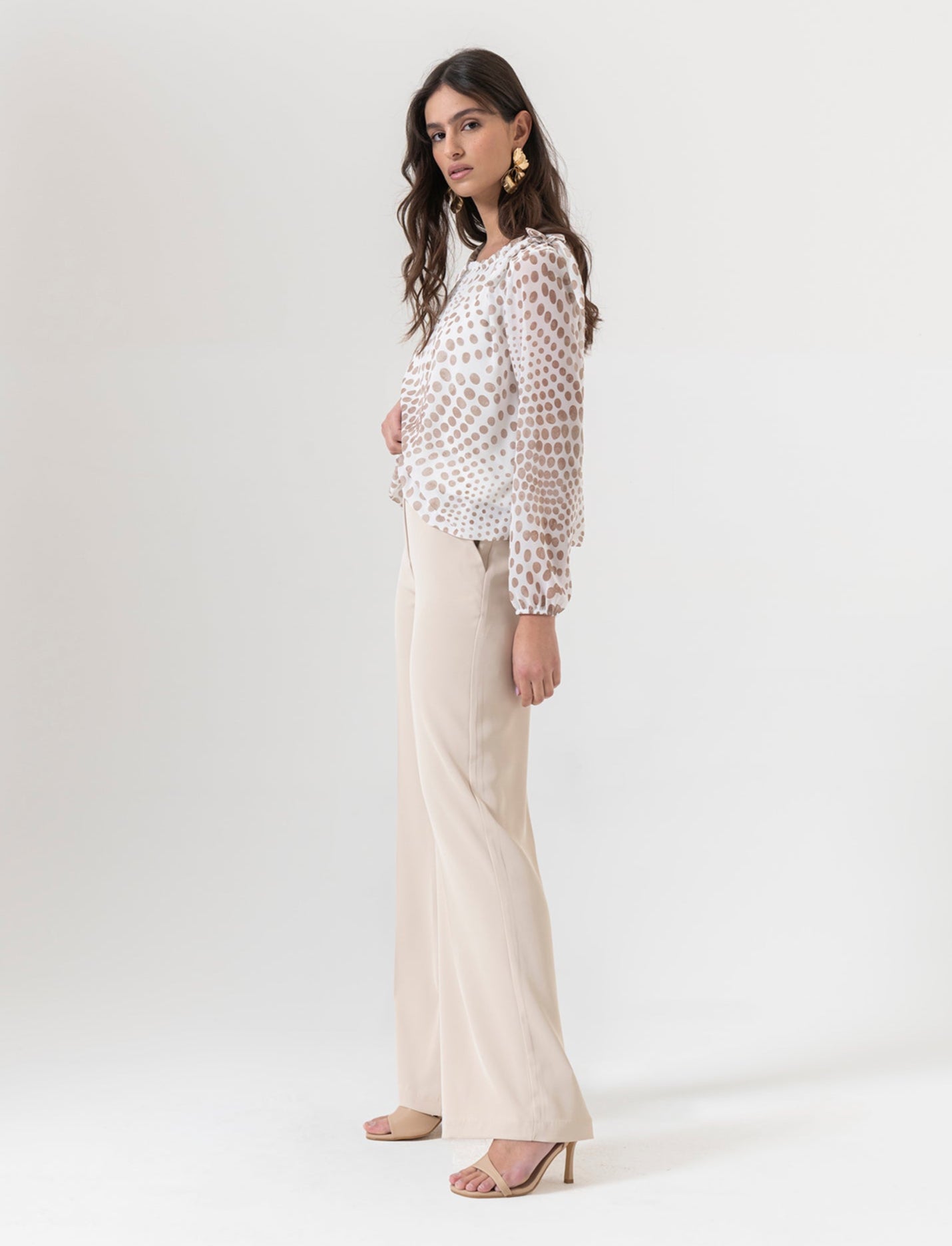 Pantalone palazzo in tessuto fluido - Beige