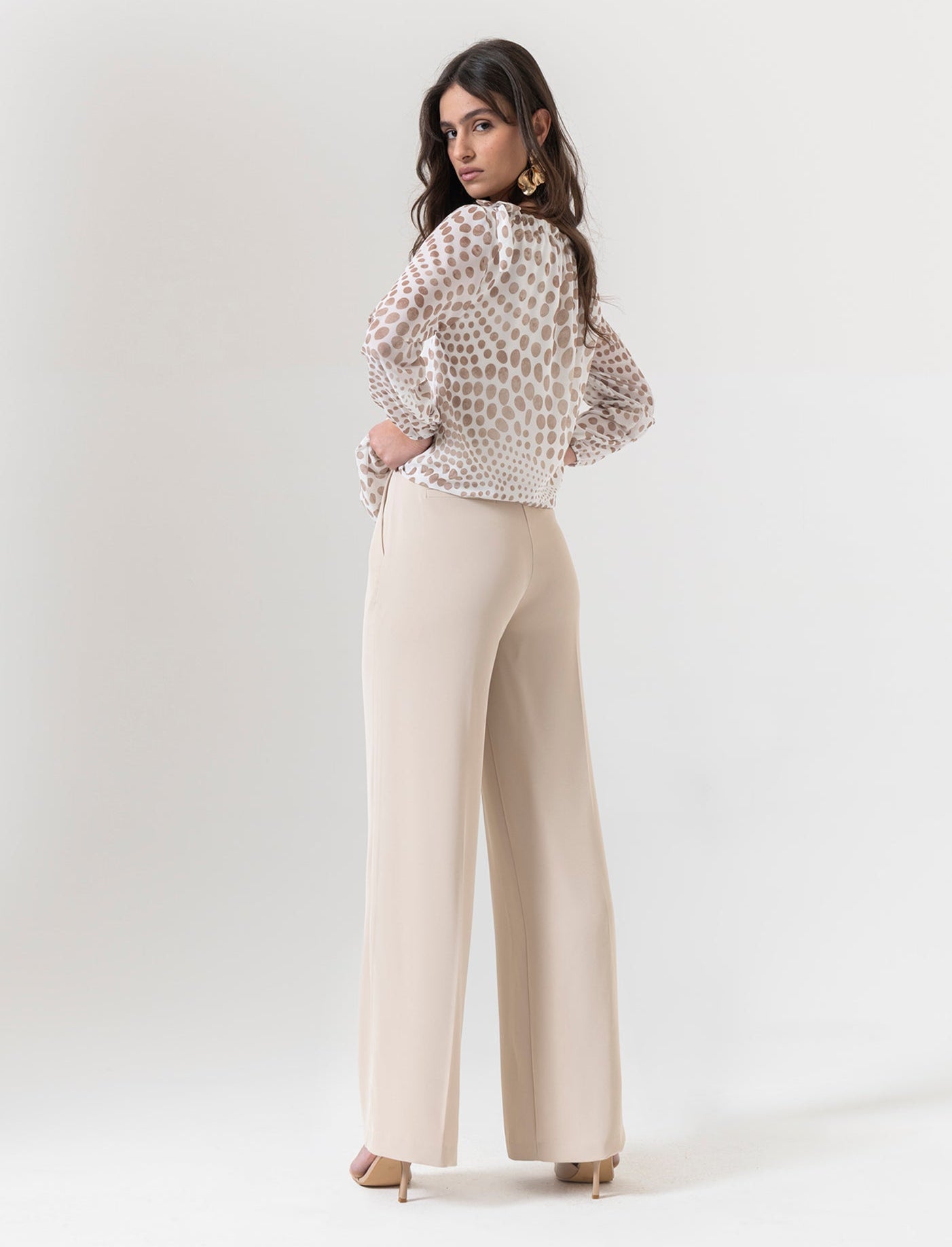 Pantalone palazzo in tessuto fluido - Beige
