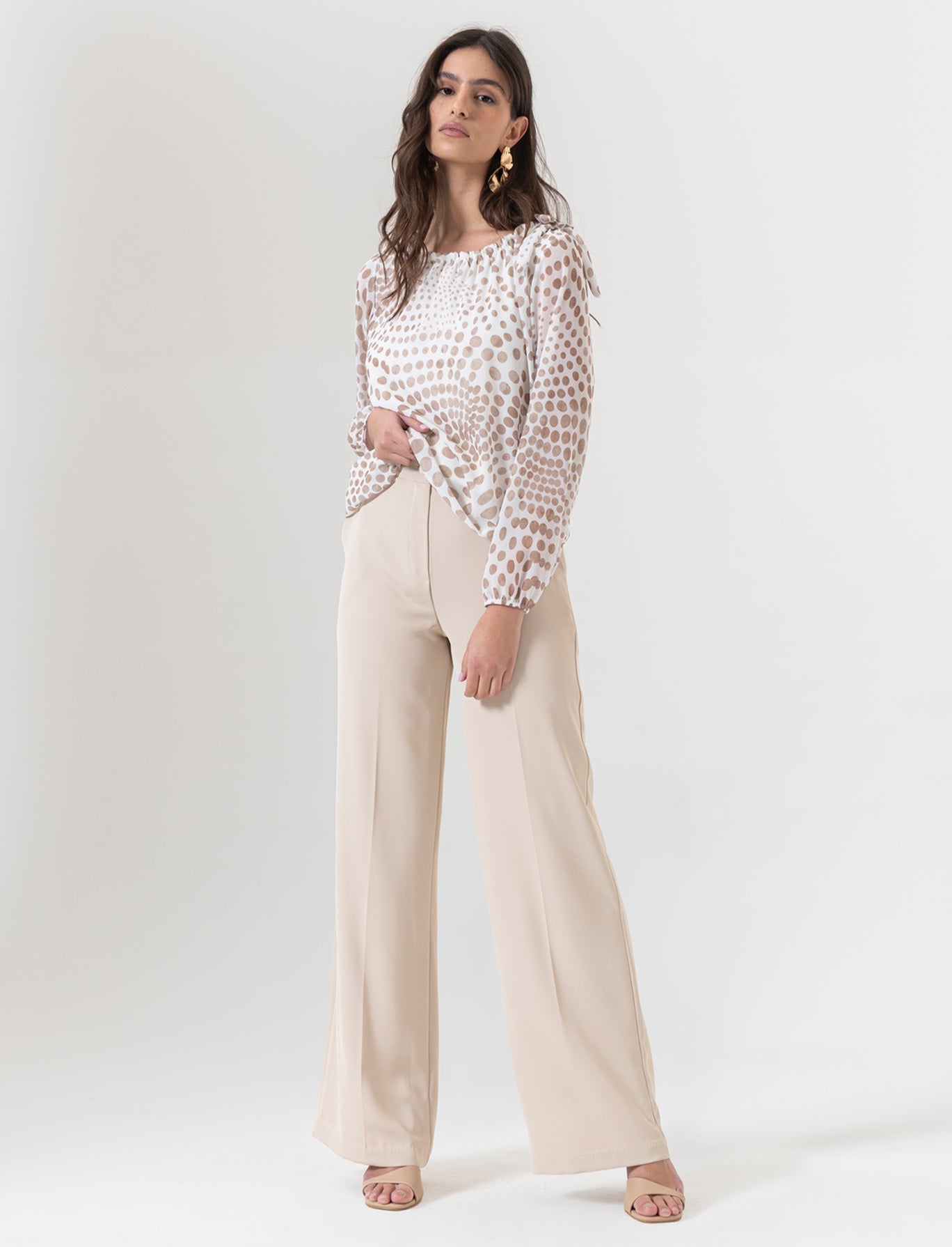 Pantalone palazzo in tessuto fluido - Beige