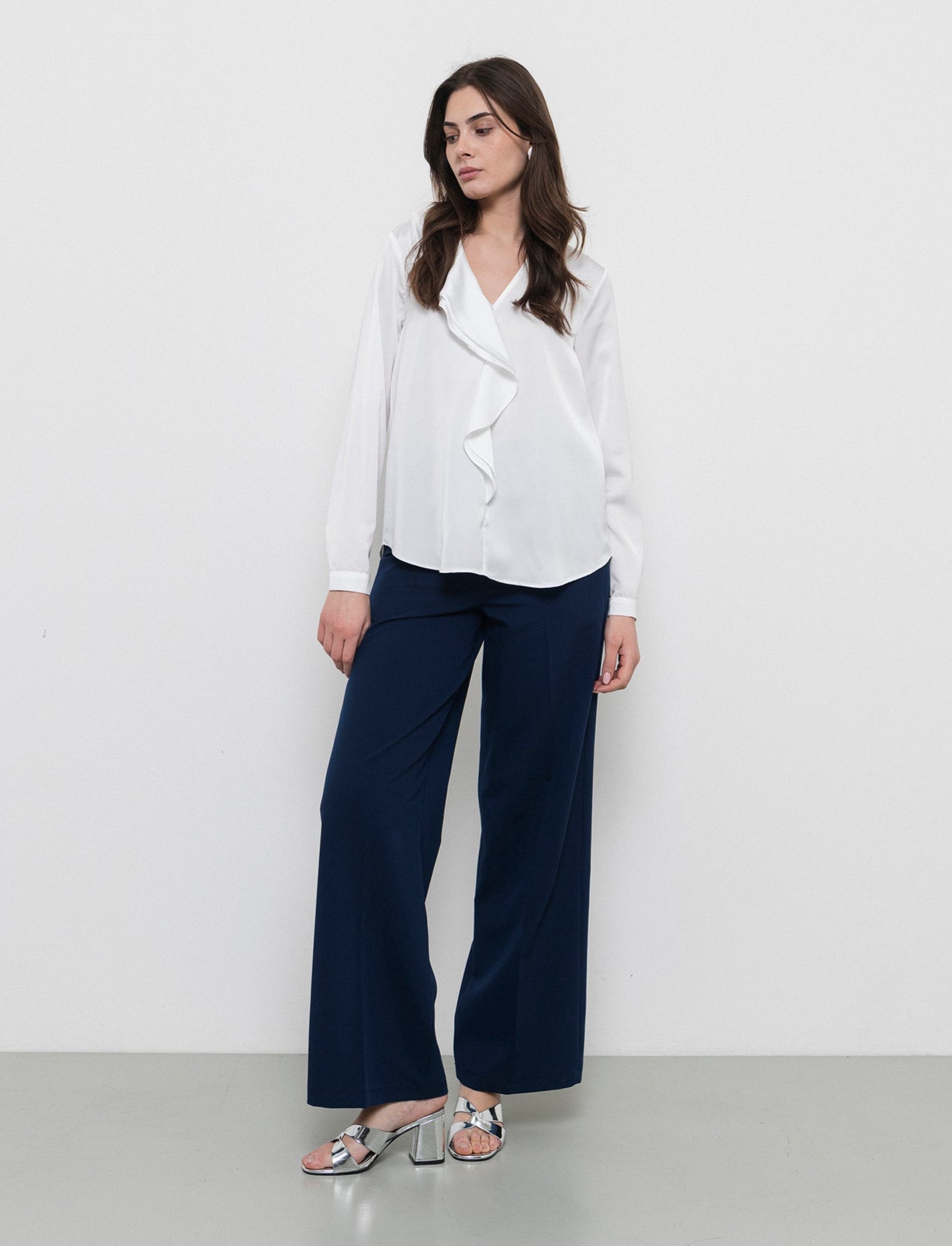 Pantalone palazzo con tessuto fluido - Blu