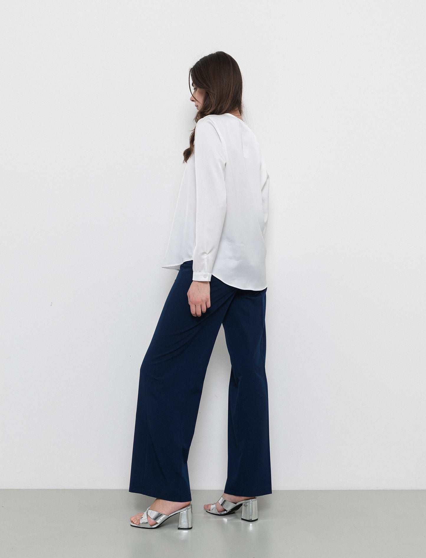 Pantalone palazzo con tessuto fluido - Blu