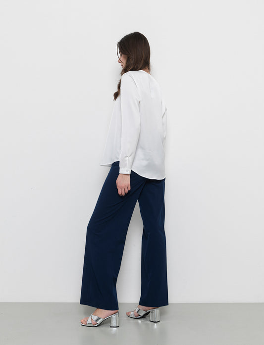 Pantalone palazzo con tessuto fluido - Blu