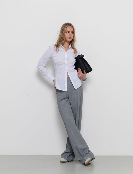 Pantalone palazzo con tessuto fluido - Grigio