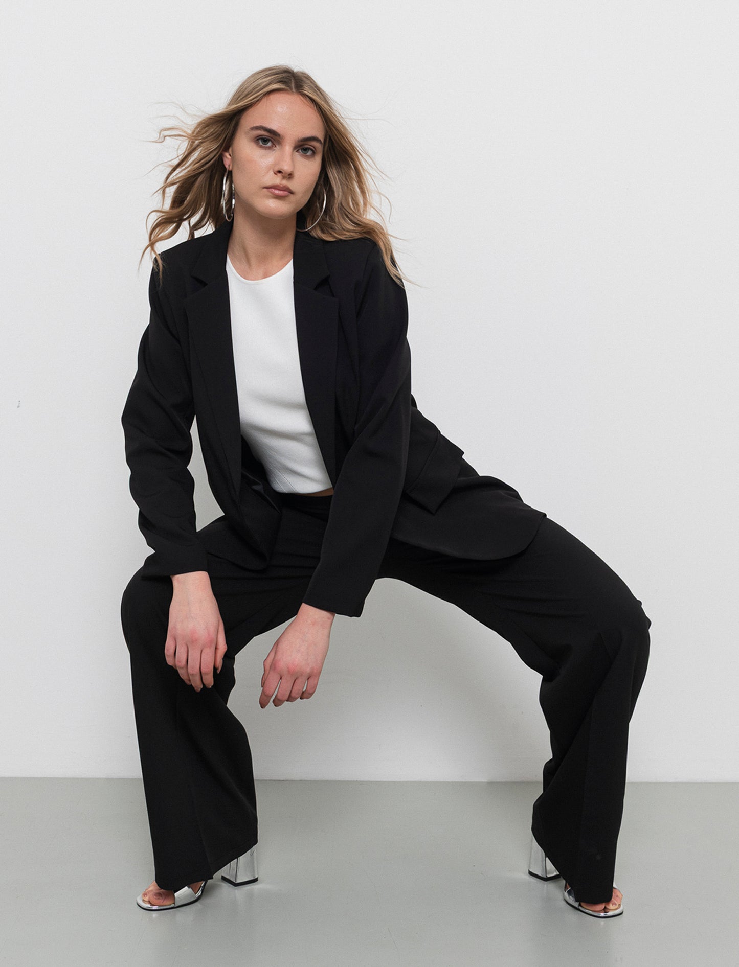 Pantalone palazzo con tessuto fluido - Nero