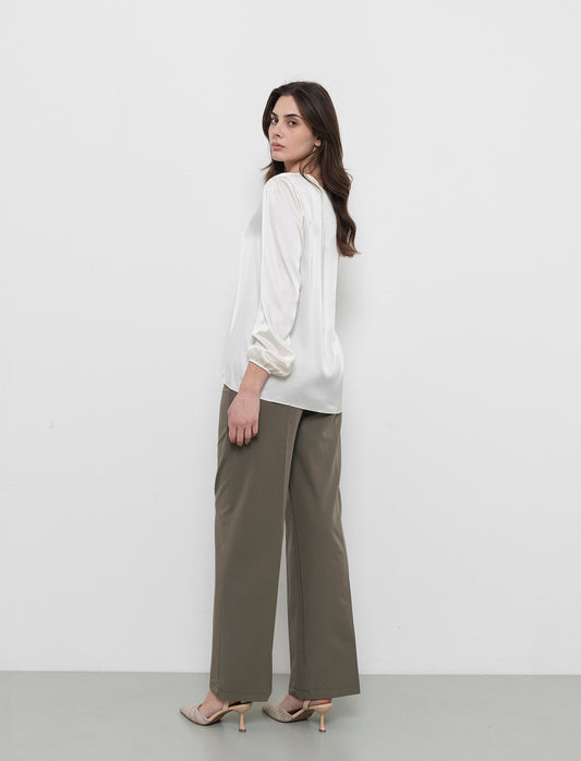 Pantalone palazzo con tessuto fluido - Verde