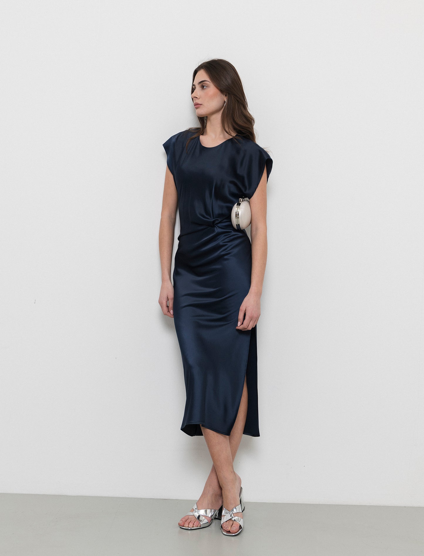 Vestito smanicato di raso - Blu