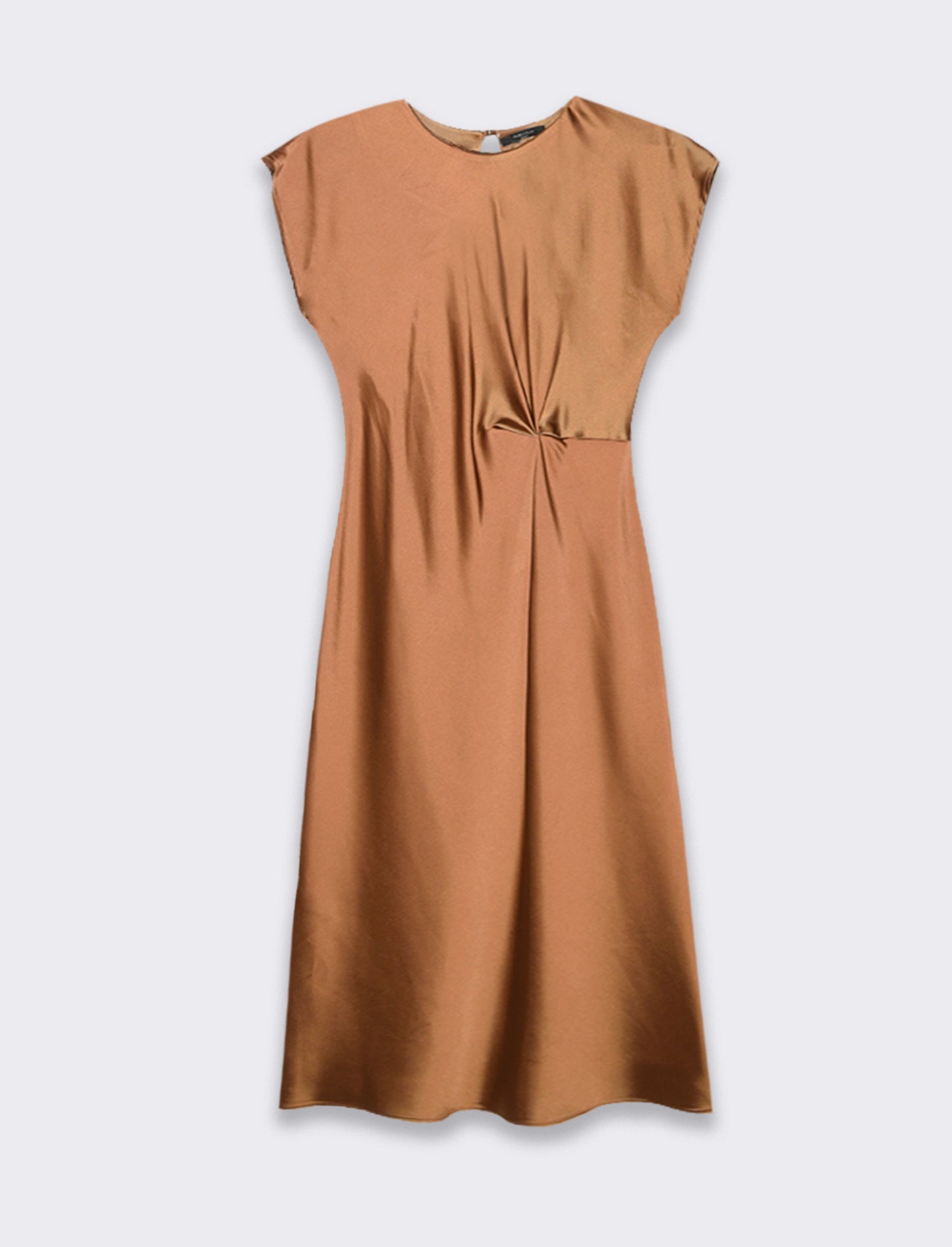 Vestito smanicato di raso - Cacao