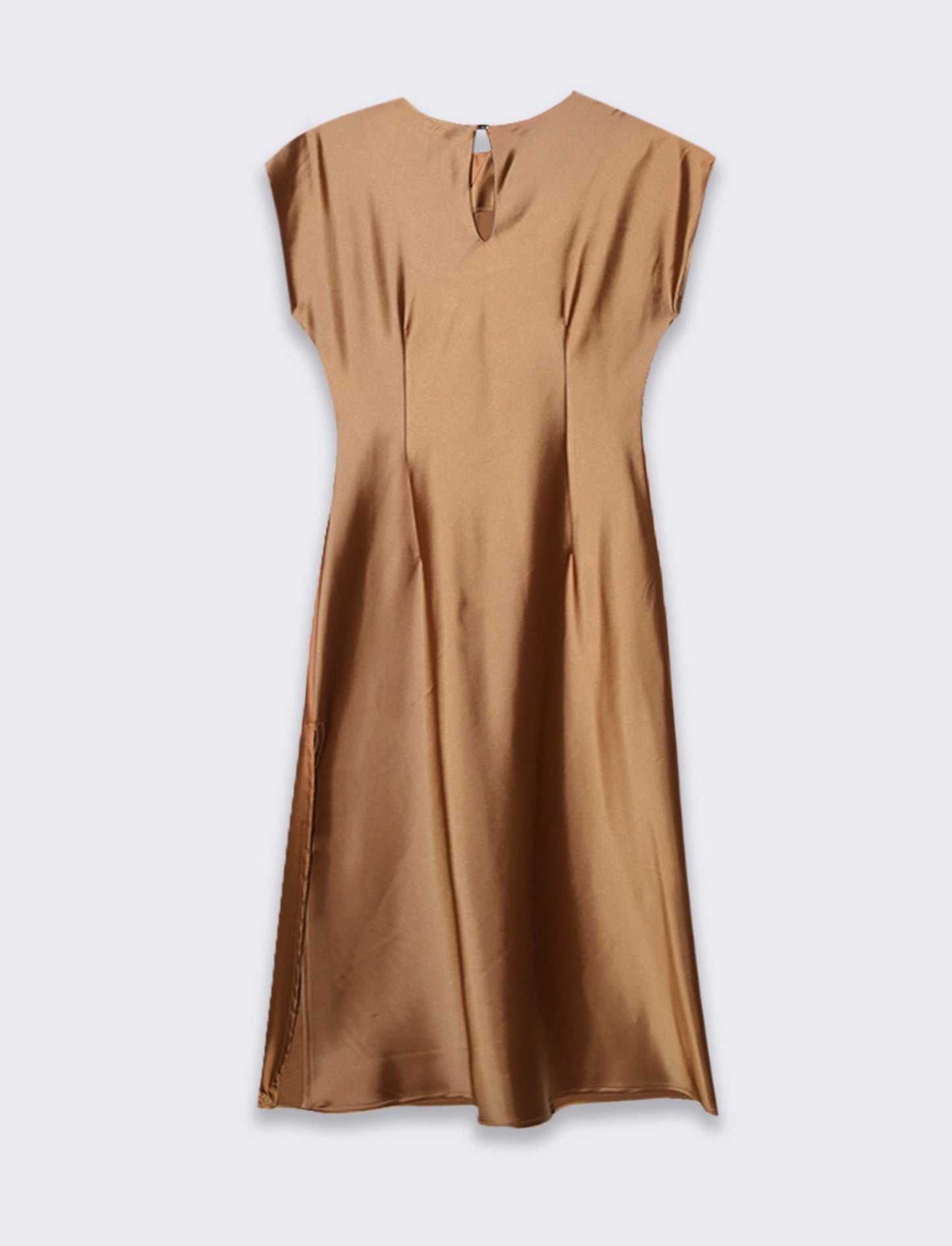 Vestito smanicato di raso - Cacao