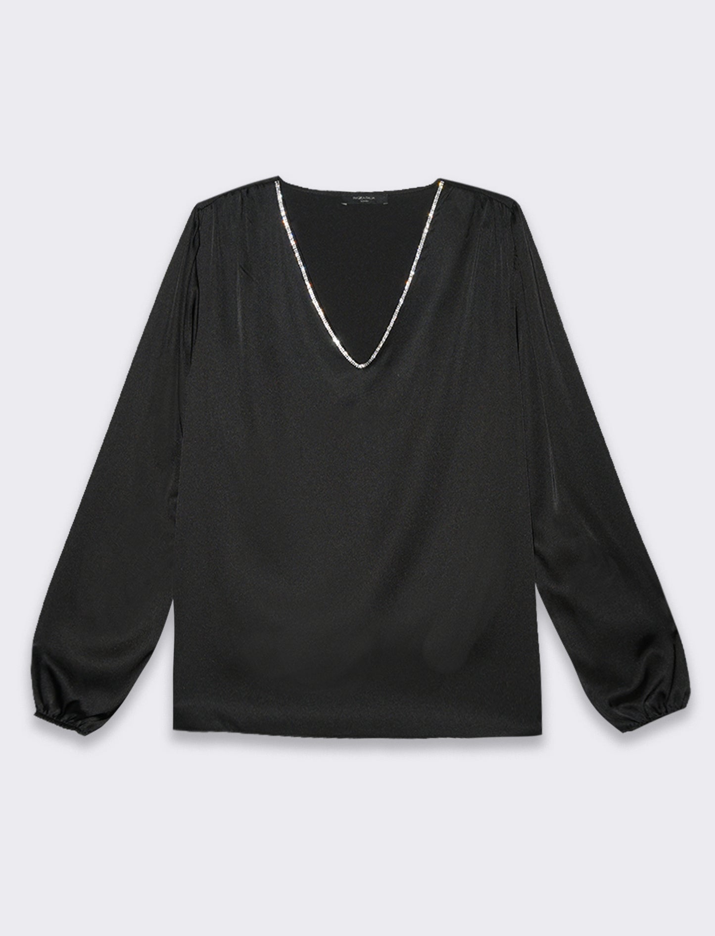 Casacca scollo V con inserti strass - Nero