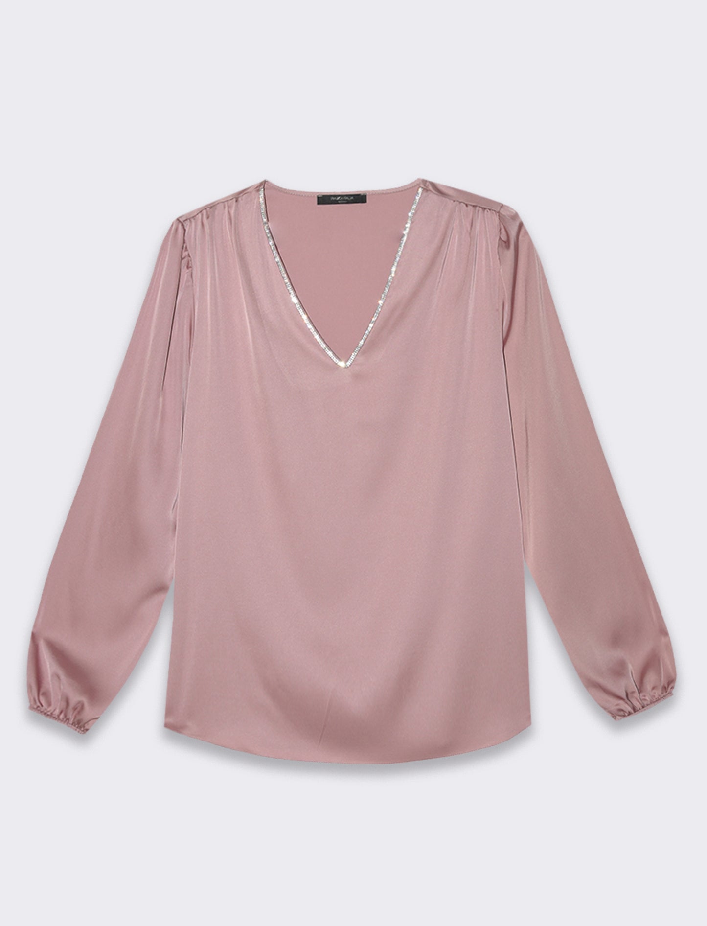 Casacca scollo V con inserti strass - Cipria