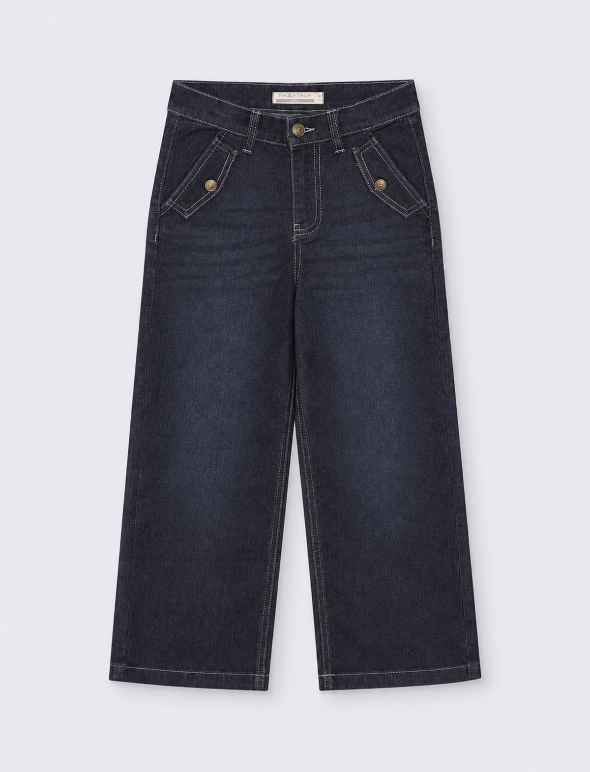 Jeans elastico da bambina modello wide leg. - DENIM SCURO