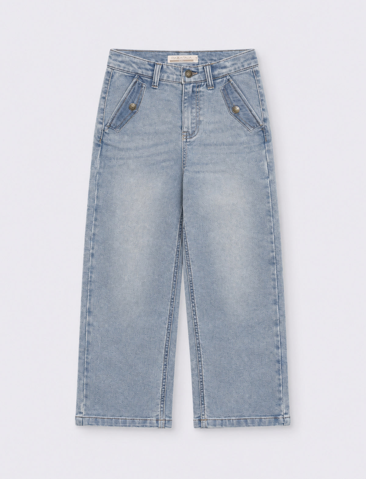 Jeans elastico da bambina modello wide leg. - Denim chiaro