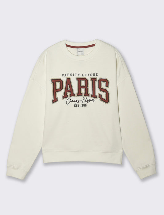 Long Sleeve Sweatshirt with Chest Print - White