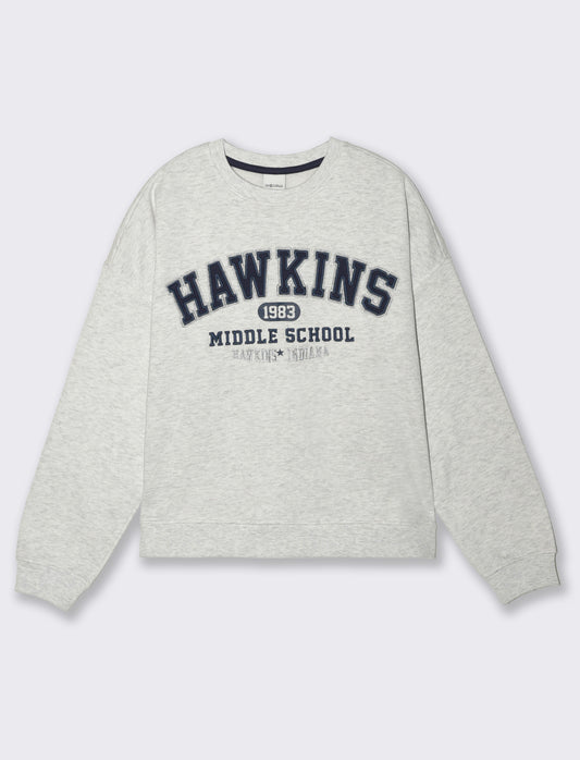 Long Sleeve Sweatshirt with Chest Print - Grey