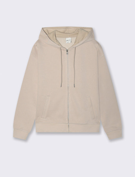 Hooded sweatshirt with long zipper - Beige