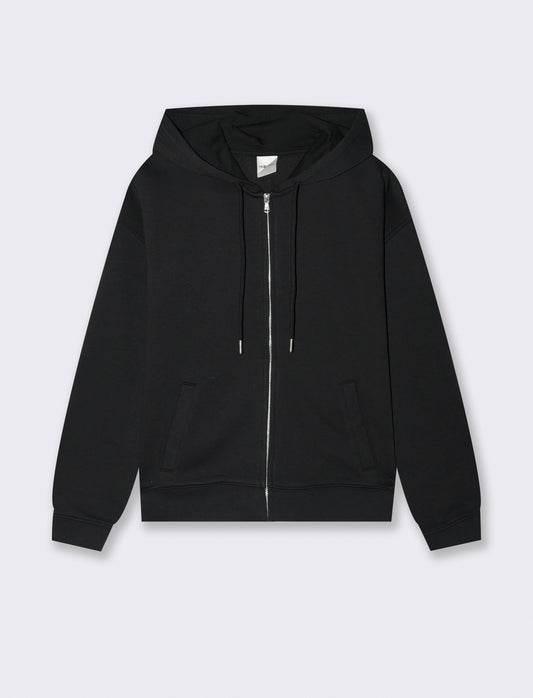 Felpa con cappuccio e zip lunga - Nero