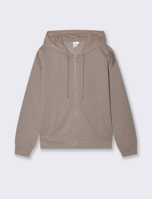Felpa con cappuccio e zip lunga - Grigio tortora