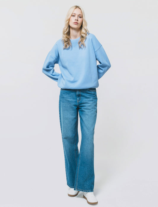 Long Sleeve Sweatshirt with Chest Print - Blue