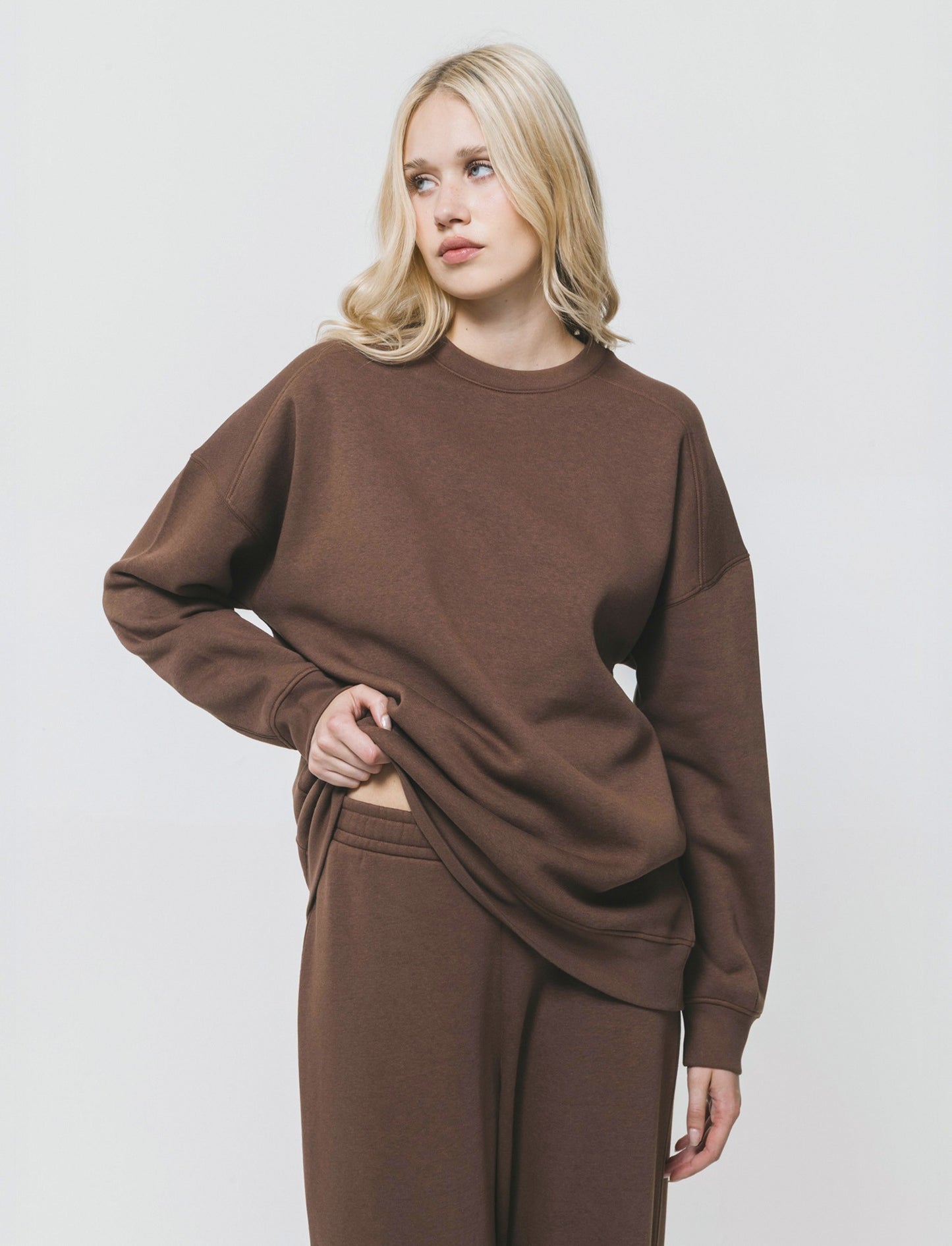 Felpa Basic Girocollo Oversize - Marrone cioccolato
