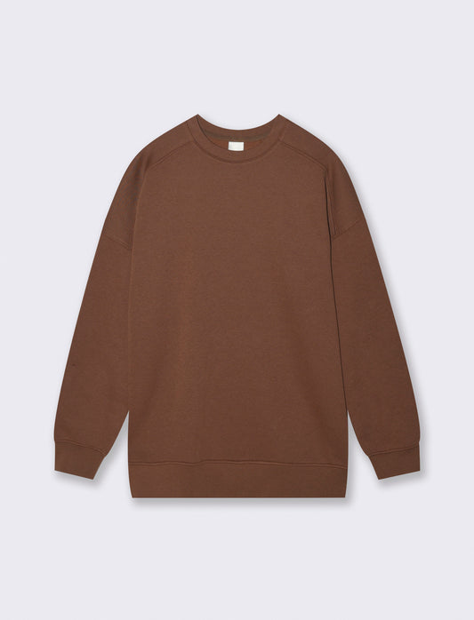 Felpa Basic Girocollo Oversize - Marrone cioccolato