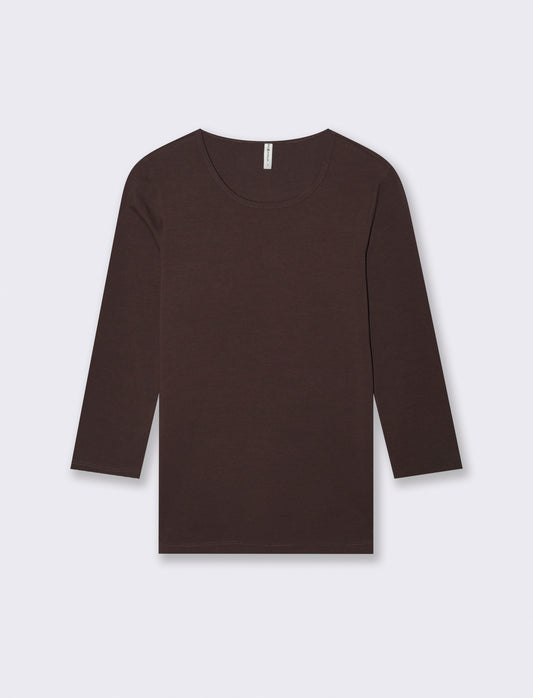 T-Shirt Manica Lunga Girocollo Skinny - Moro