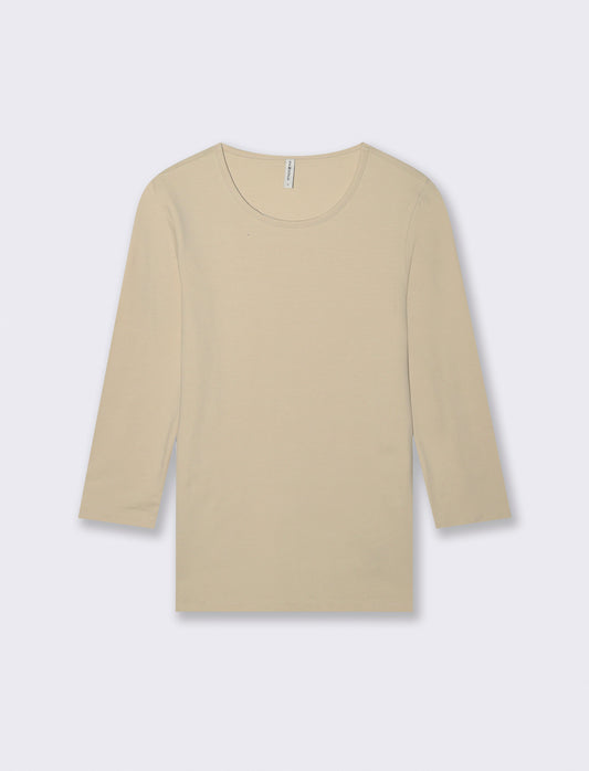 T-Shirt Manica Lunga Girocollo Skinny - Beige grano