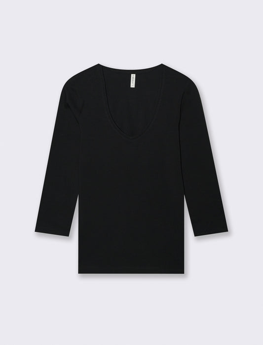 T-Shirt Manica Lunga Scollo a V - Nero