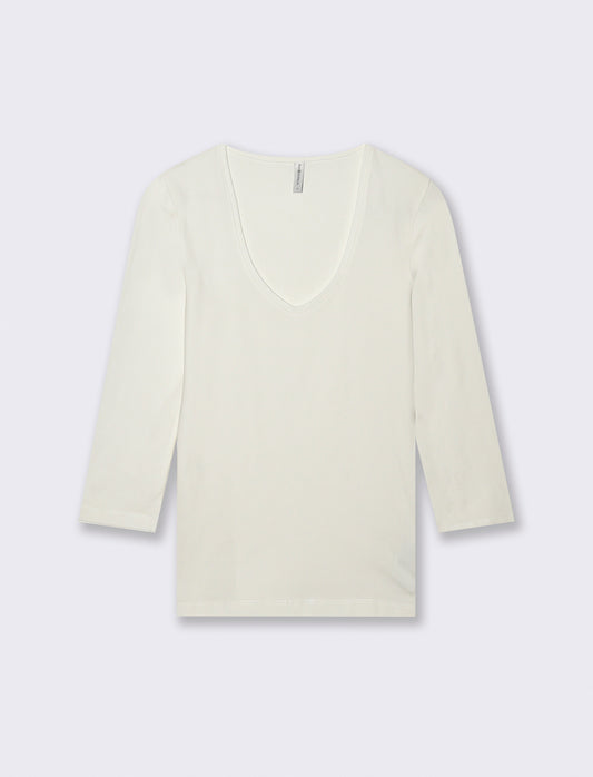 T-Shirt Manica Lunga Scollo a V - Bianco latte