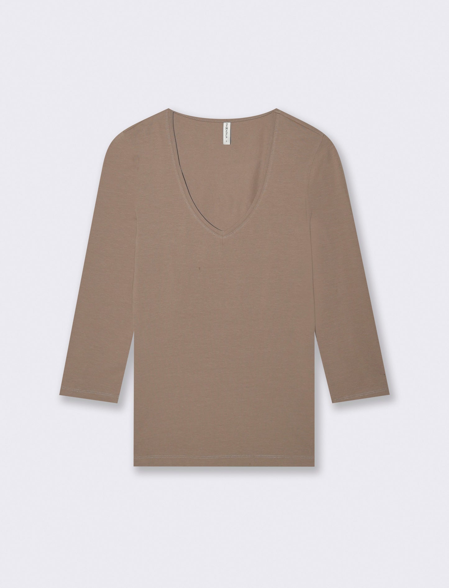 T-Shirt Manica Lunga Scollo a V - Grigio tortora