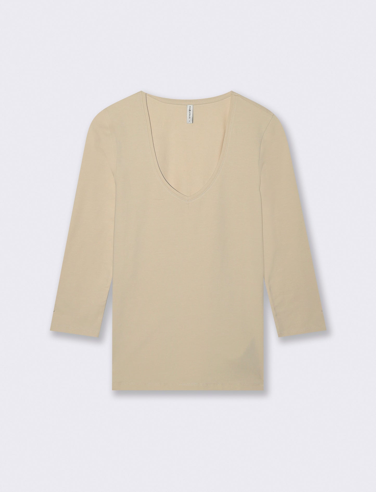 T-Shirt Manica Lunga Scollo a V - Beige grano