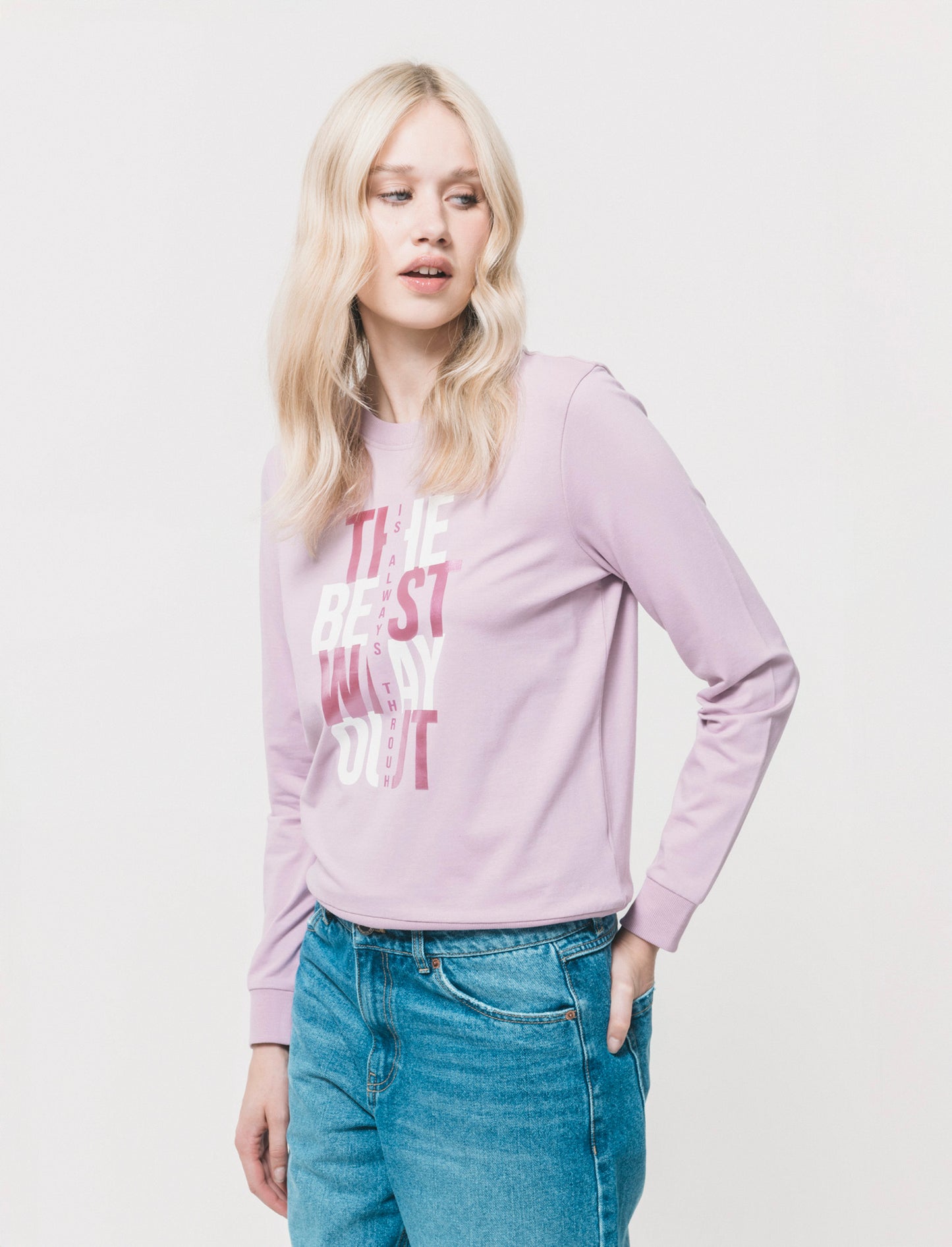 T-Shirt Manica Lunga con Stampa Frontale - Viola glicine