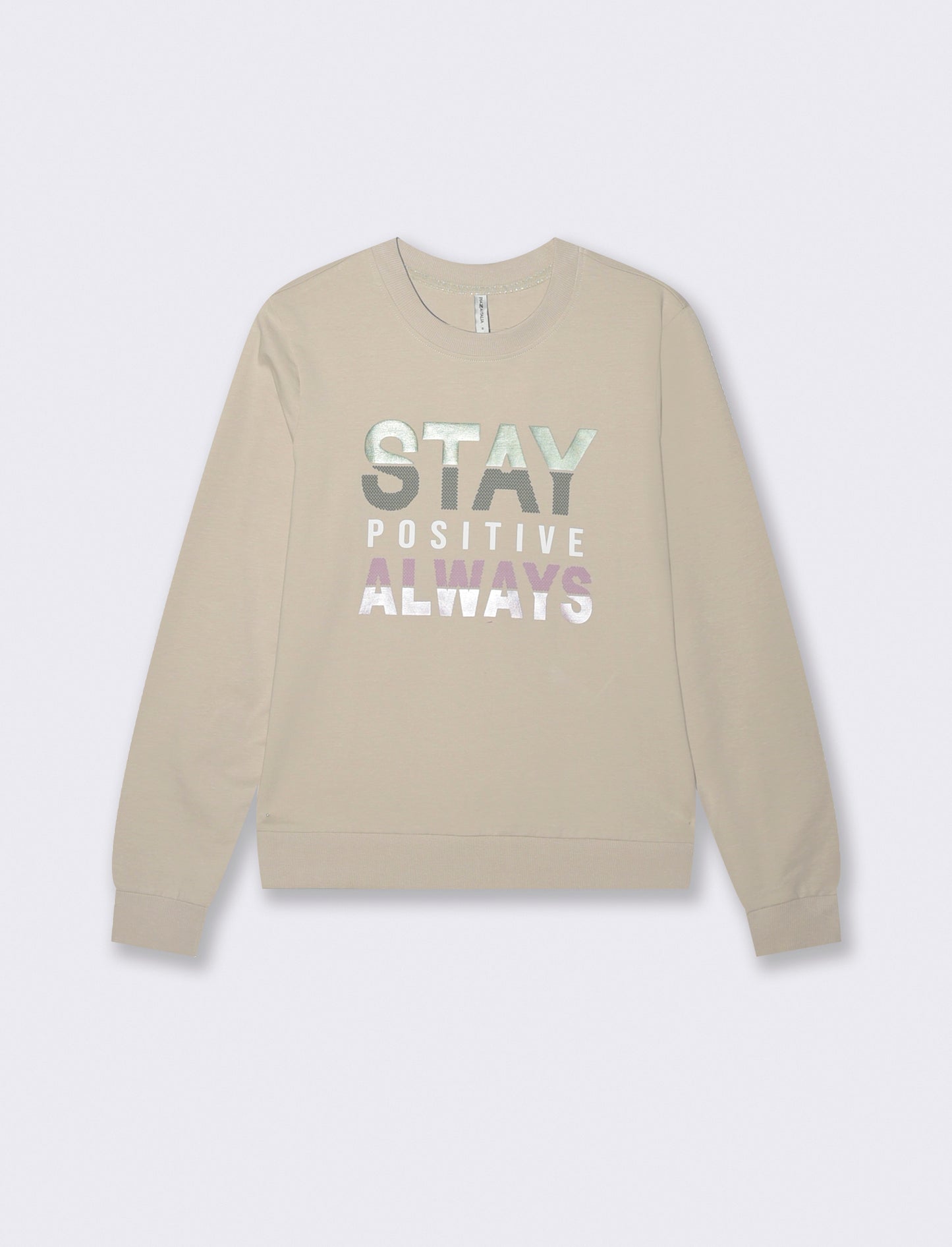 T-Shirt Manica Lunga con Stampa Frontale - Beige grano