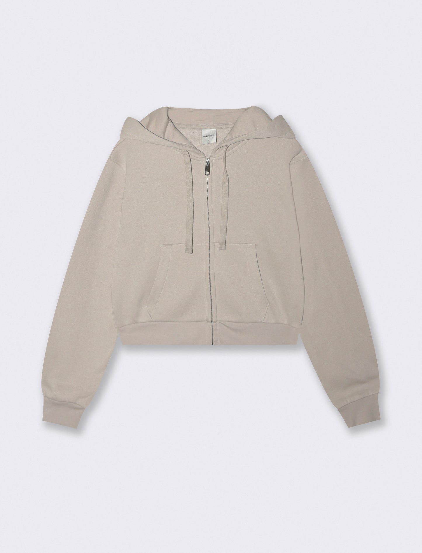 Felpa Crop con Cappuccio e Zip Frontale - Beige grano