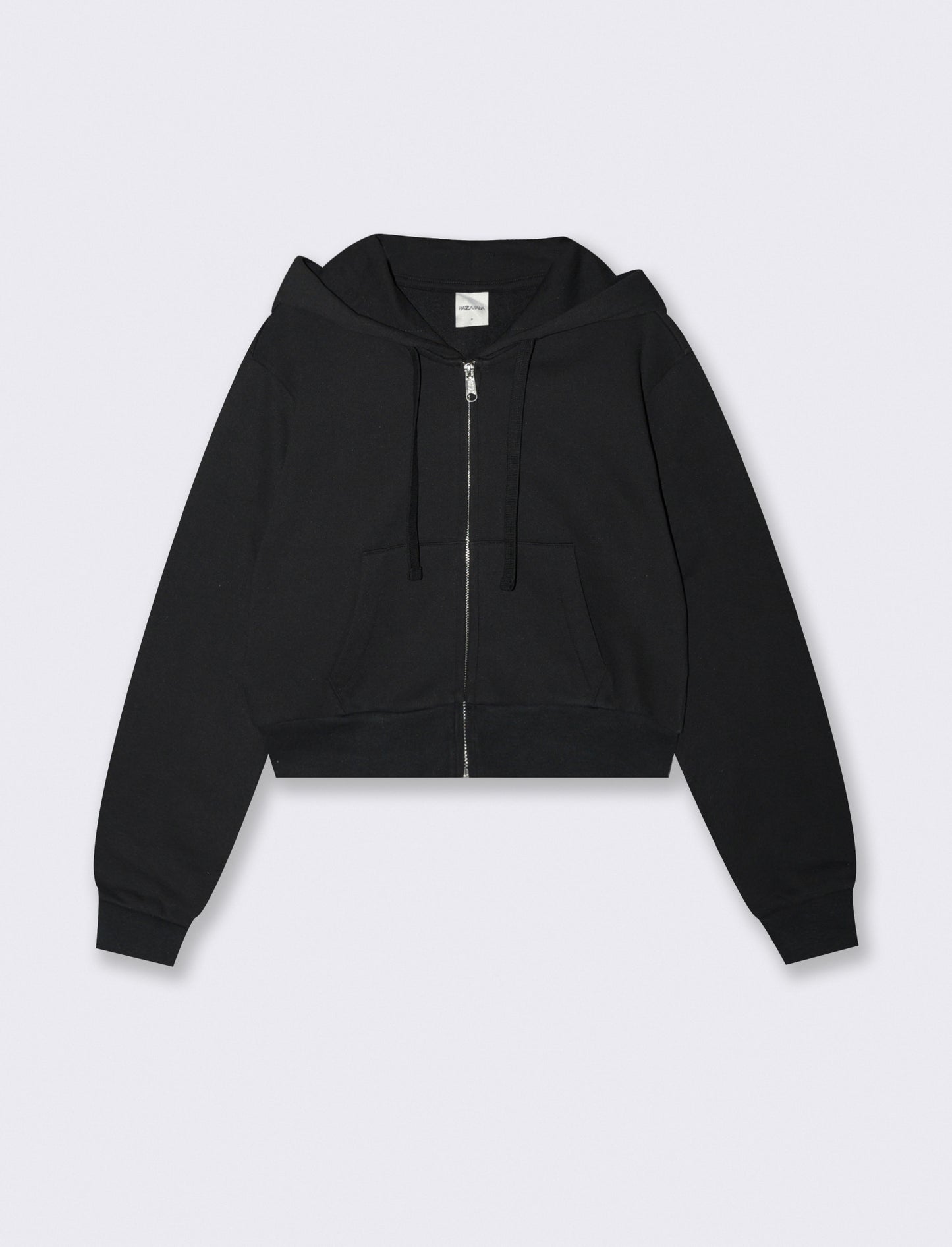 Felpa Crop con Cappuccio e Zip Frontale - Nero