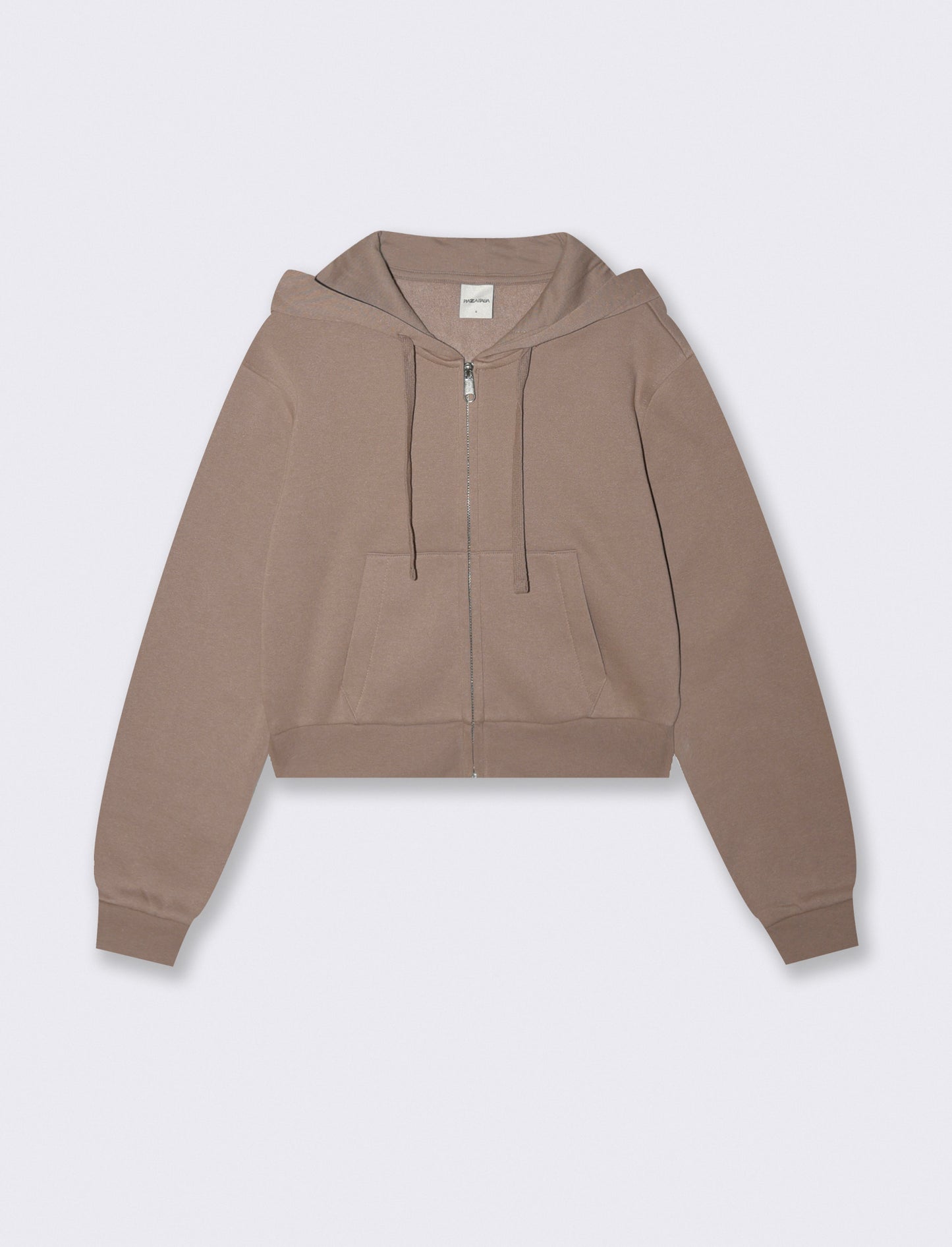 Felpa Crop con Cappuccio e Zip Frontale - Grigio tortora