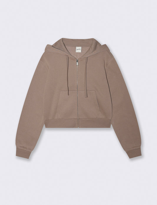 FELPA BASIC CROP CON CAPPUCCIO E ZIP - Grigio tortora