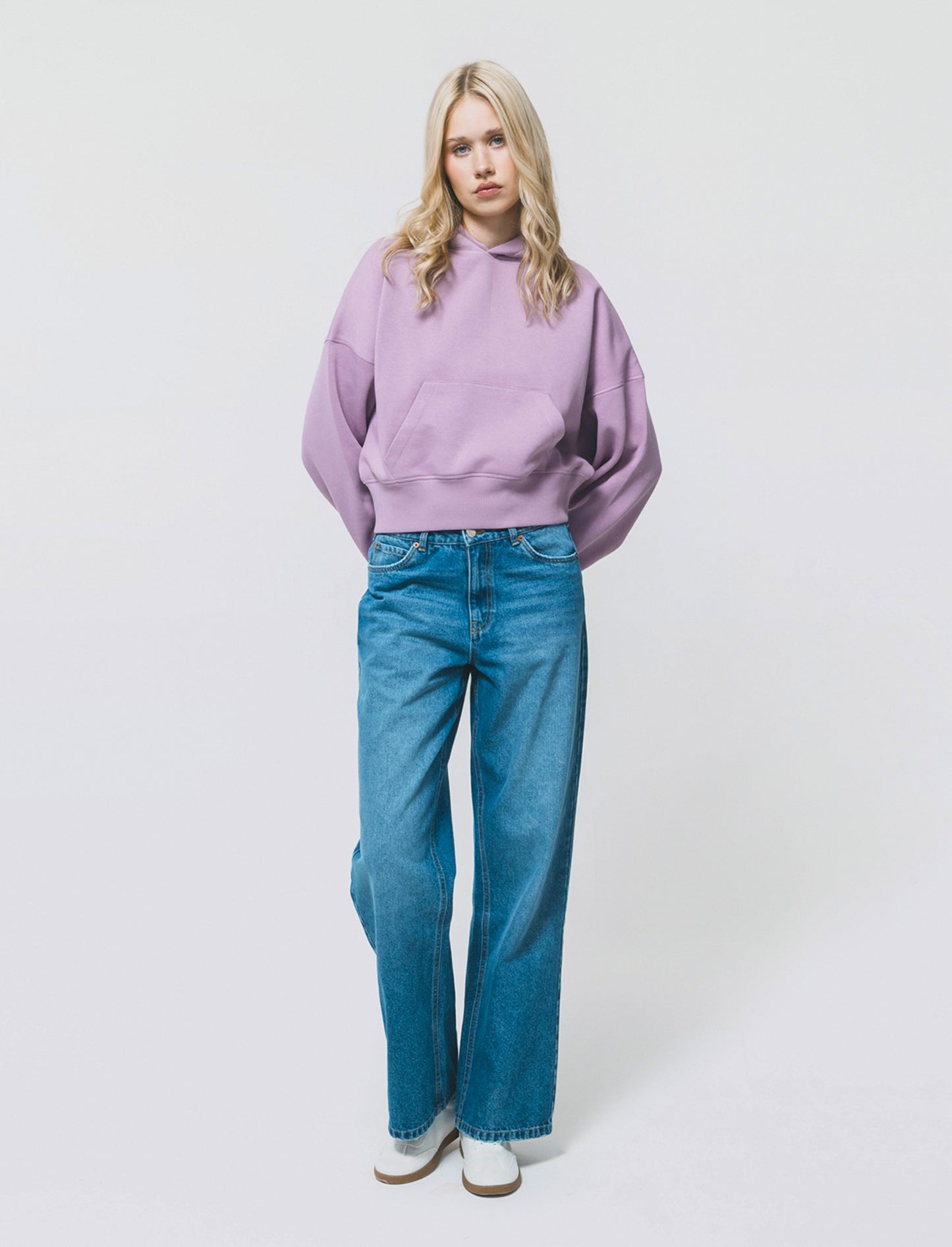 CROP HOODIE WITH KANGAROO POCKET - Purple